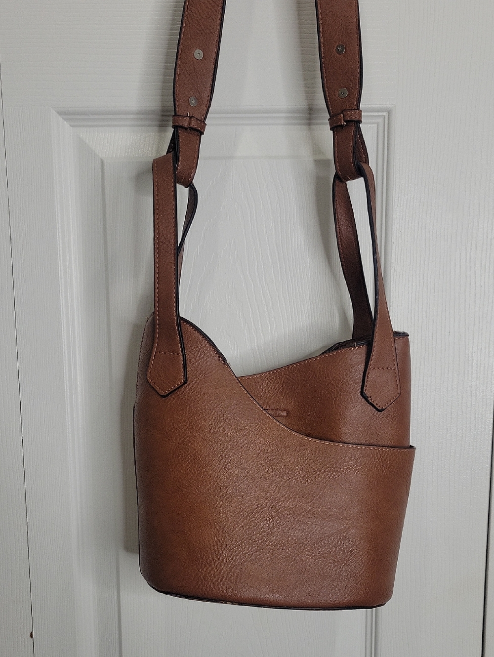 K. Carroll Brown Vegan Leather Bucket Crossbody Bag - Picture 2 of 7